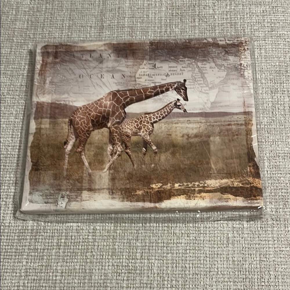 Giraffe Canvas Art with Map Background
